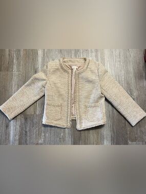 Frenchi Cream Boucle Gold Metallic Weave Blazer Size S EUC